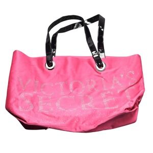 Vintage Victorias Secret Tote Bag Womens Pink Rhinestone Logo Y2K Travel Beach